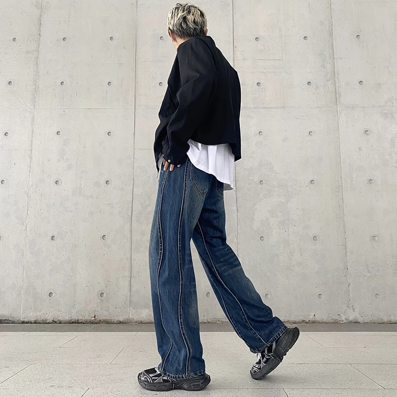 Men's Jeans Four Seasons American Fashion  Irregular  Cut Straight Loose Wide Leg All-Match Long Pants