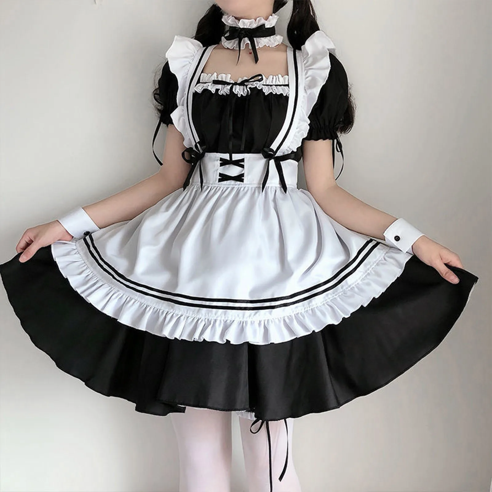 

2022 Black Cute Lolita Maid Costumes Girls Women Lovely Maid Cosplay Costume Animation Show Japanese Outfit Dress Clothes