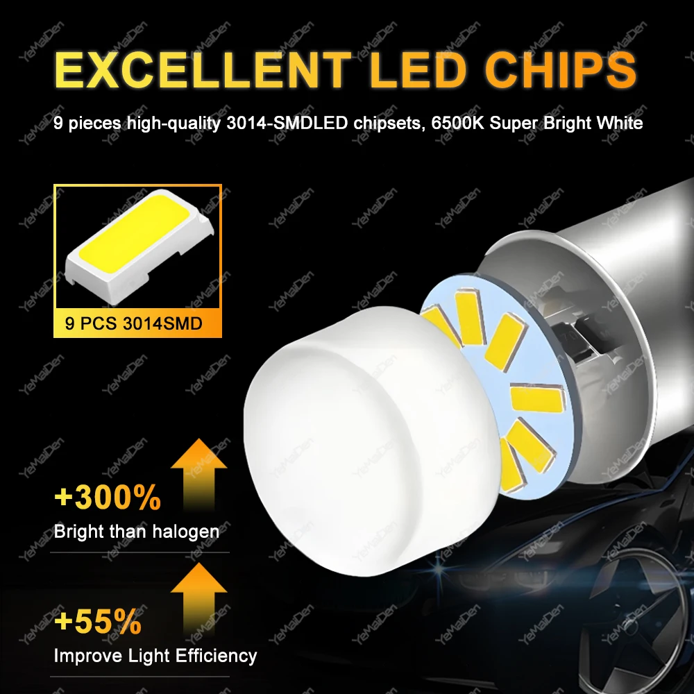 LED Bulb for Turn Signal, Brake, and Reverse Lights - 800LM, 6500K, White/Red/Yellow (2-20 PCS)