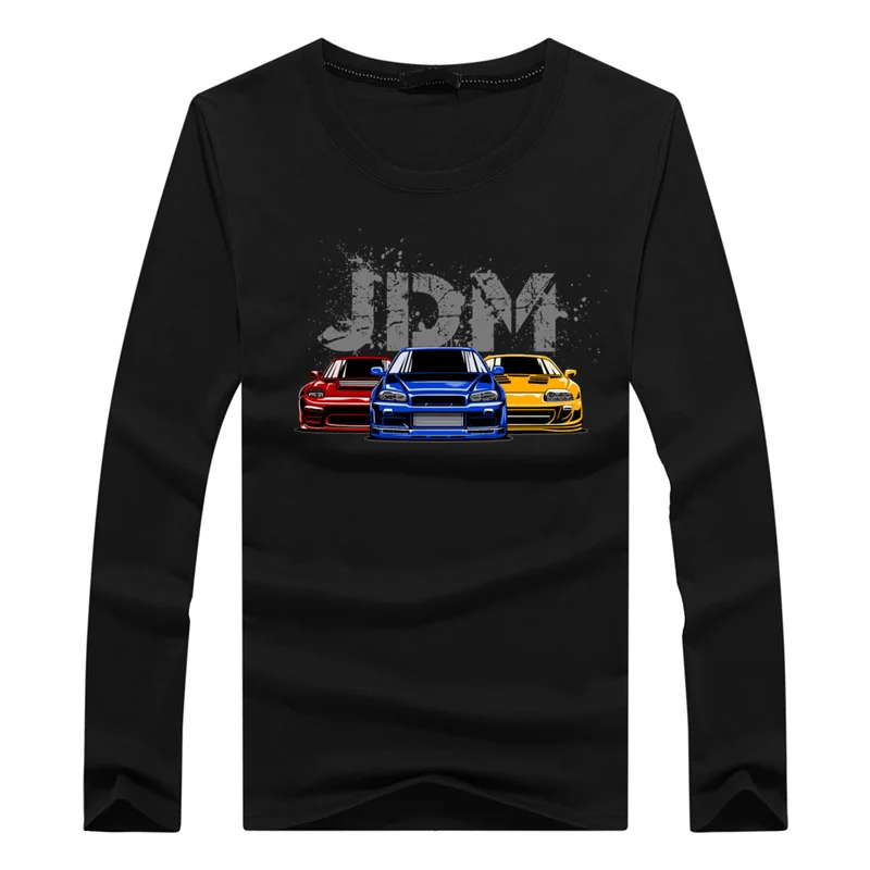 Футболка JDM мужская оверсайз с длинным рукавом хлопковая Повседневная рубашка