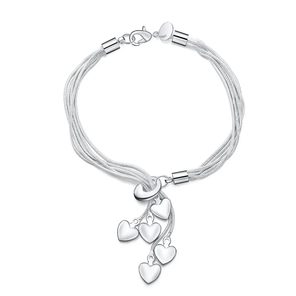 YANNEY 925 Sterling Silver Sweet Heart Bracelet Necklace Set For Women Fashion Charm Wedding Engagement Jewelry Set 2