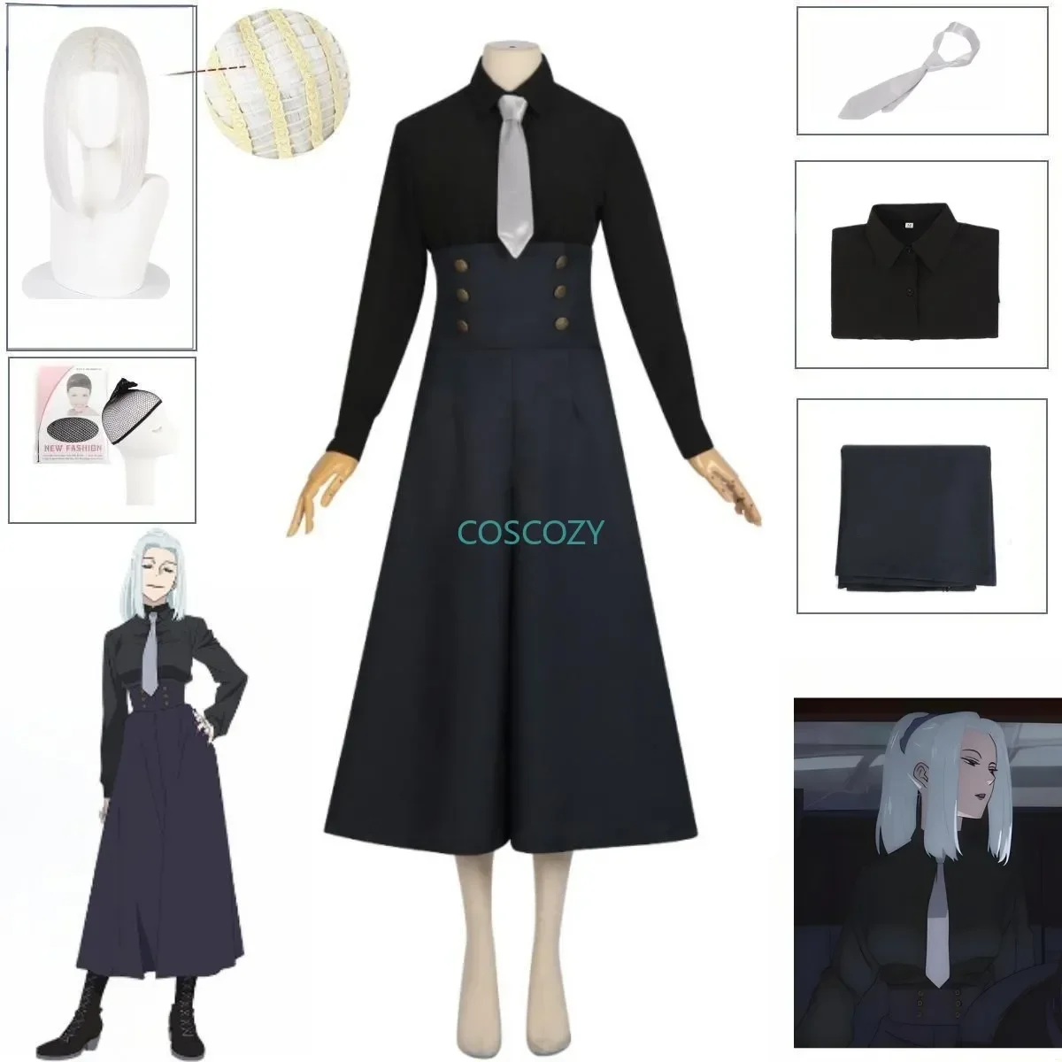 

Anime Jujutsu Kaisen Season 2 Mei Mei Cosplay Costume Wig Anime Uniform Shirt Pants Tie Jujutsu Cosplay Outfits Halloween Suits
