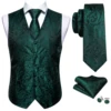 Luxury Mens Vest Suit Green Paisley Flower Slim Fit Male Dress Sleeveless Formal Work Waistcoat Tie Hanky Gilet Barry Wang 2