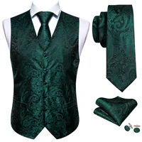 Luxury Mens Vest Suit Green Paisley Flower Slim Fit Male Dress Sleeveless Formal Work Waistcoat Tie Hanky Gilet Barry Wang 2
