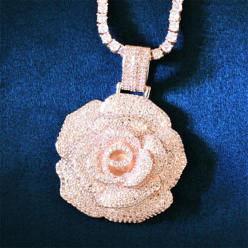 

2023 New Hiphop Men Flower Pendant ,Bling Iced Out Women Necklace,High Quality Brass 5A Zirconia Man Necklaces Free Shipping