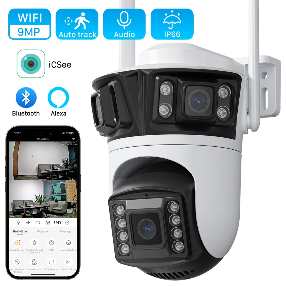 6K 12MP HD Three Screen WIFI IP Camera Outdoor Three Lens Camera Ai Human Detection Waterproof CCTV Video Security Camera iCsee 1