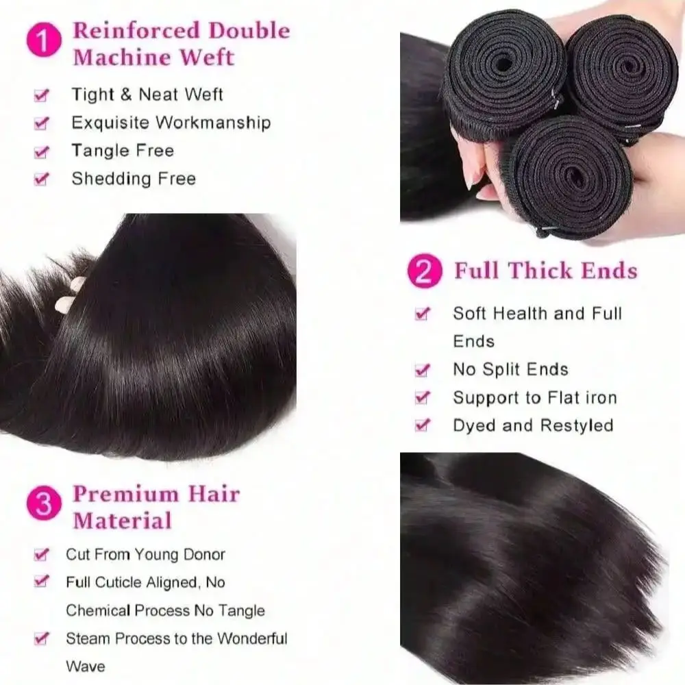 Human Hair Bundles 12A Bone Straight Unprocessed Brazilian Virgin Hair 32 Inch Raw Double Bundles Weave Extensions