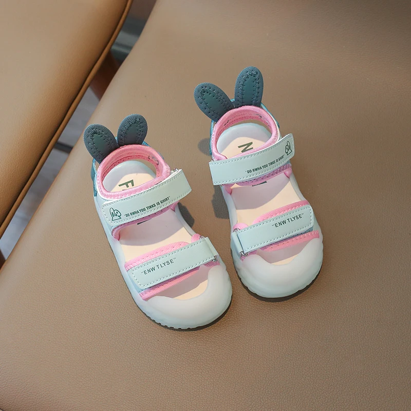 Children's Sandals 2-12 Years Old Cartoon Greenish Pink Soft Boys Girls Beach Shoes Casual Non-slip Kids Baby Sports Sandals 4