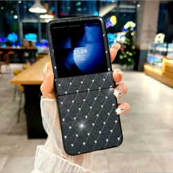 Luxurious Rhombus Grid Pattern Faux Leather Phone Case with Hard PC Back for Motorola Razr 70 (Black)