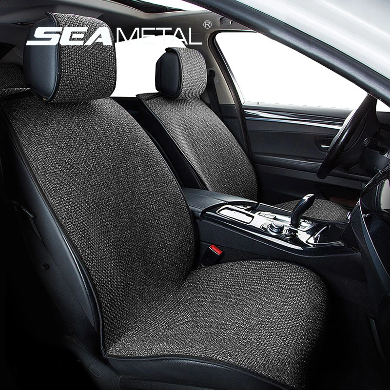 SEAMETAL Linen Car Seat Cover Four Season Universal Seat Covers Anti Slip Pad Protector Mat Summer Breathable Auto Seats Covers