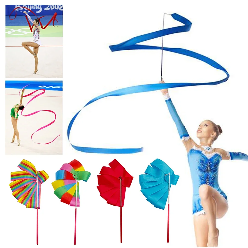 2M/4M Nastri da palestra colorati Nastro da ballo Arte ritmica Ginnastica Balletto Streamer Twirling Rod Stick per PALESTRA Allenamento professionale
