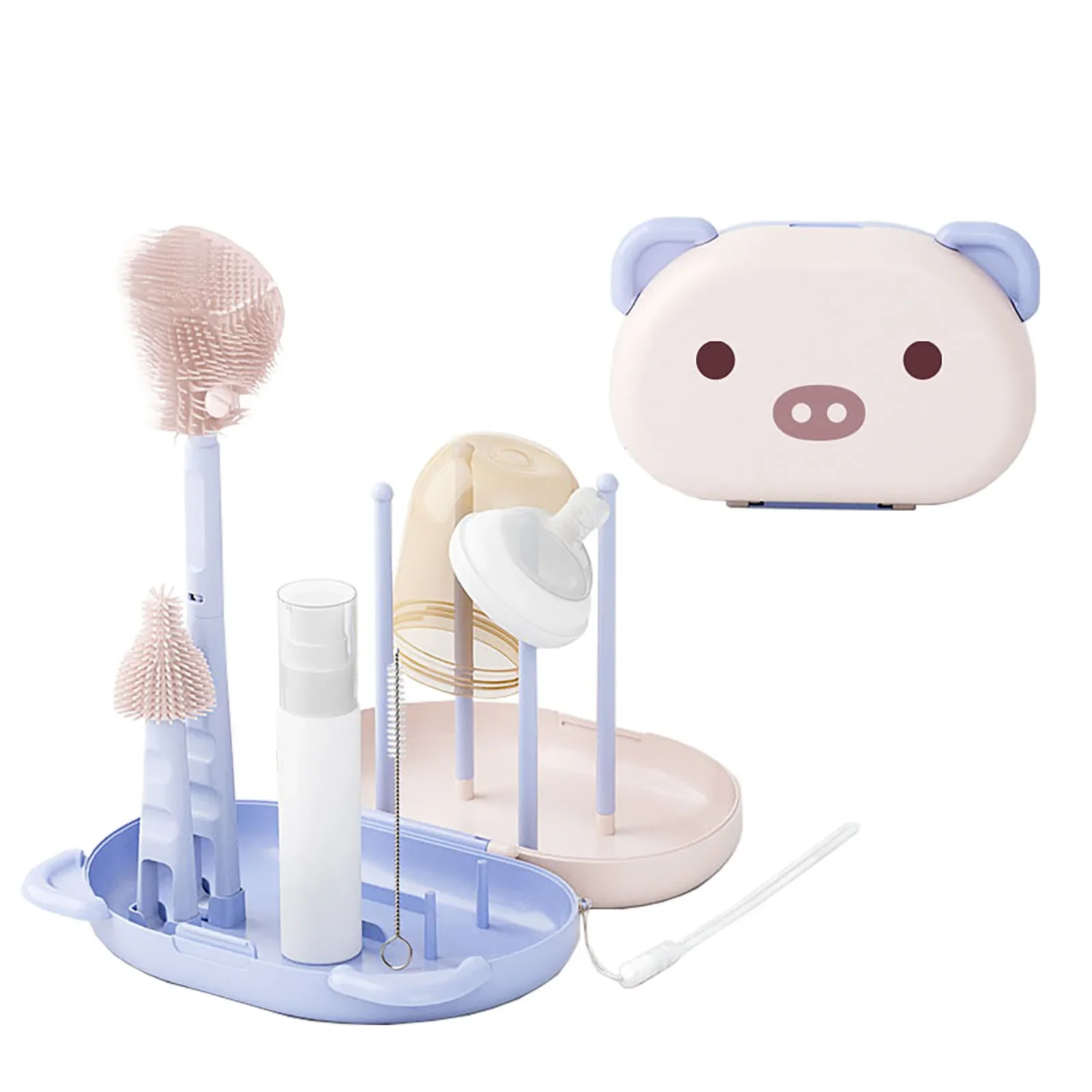 Baby Bottle Cleaner Brush Set Travel Size Drying Racks Silicone Cleaning Nipple Straw Cleaner Kit Soap Dispenser Organizer Case bottle brush,bottle cleaning brush,straw cleaning brush,cleaning brush,cleaning brush set