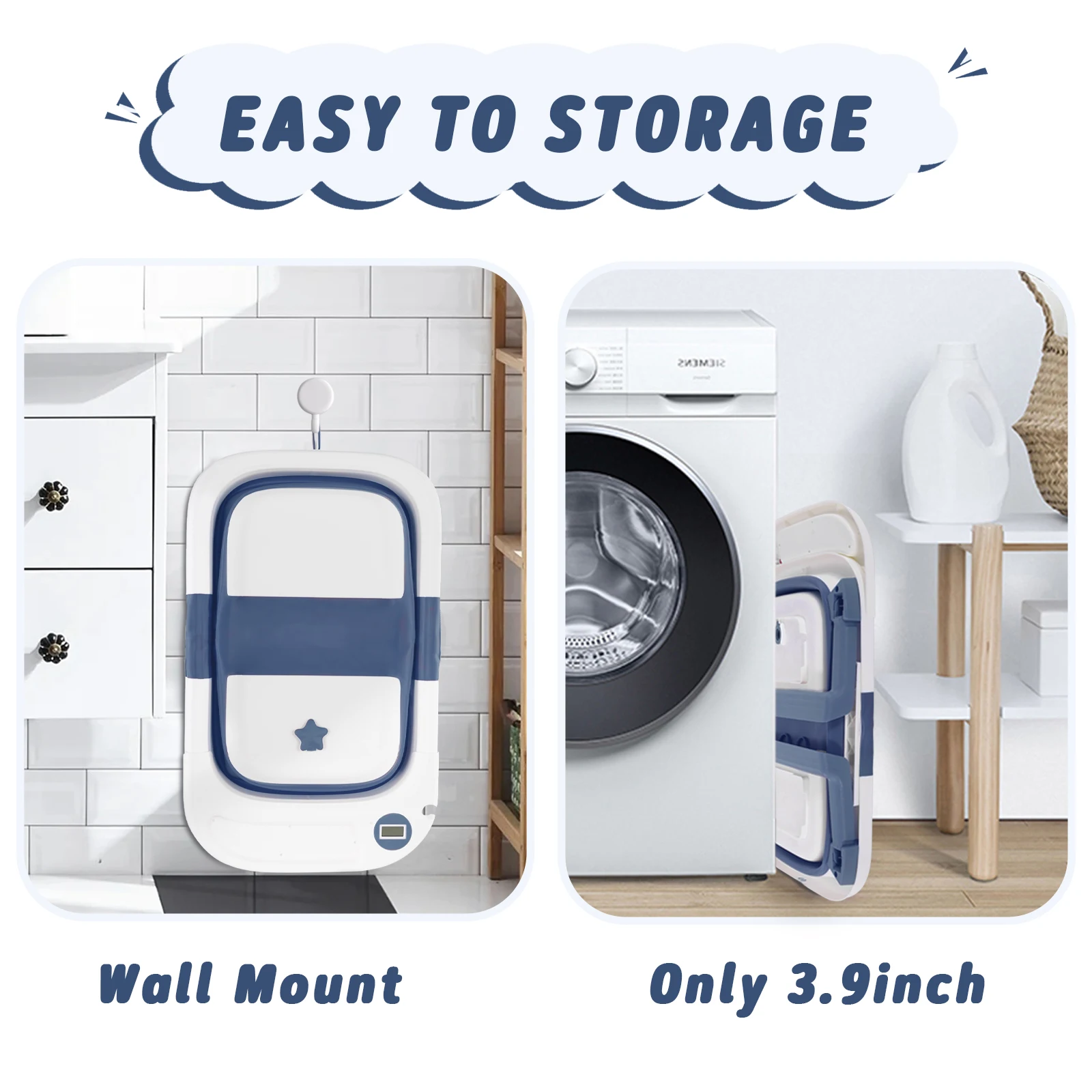 Baby Bathtub,Baby Bath Tub with Soft Cushion &amp; Thermometer,Baby Bathtub Newborn to Toddler 0-36 Months,Portable Travel Baby Tub