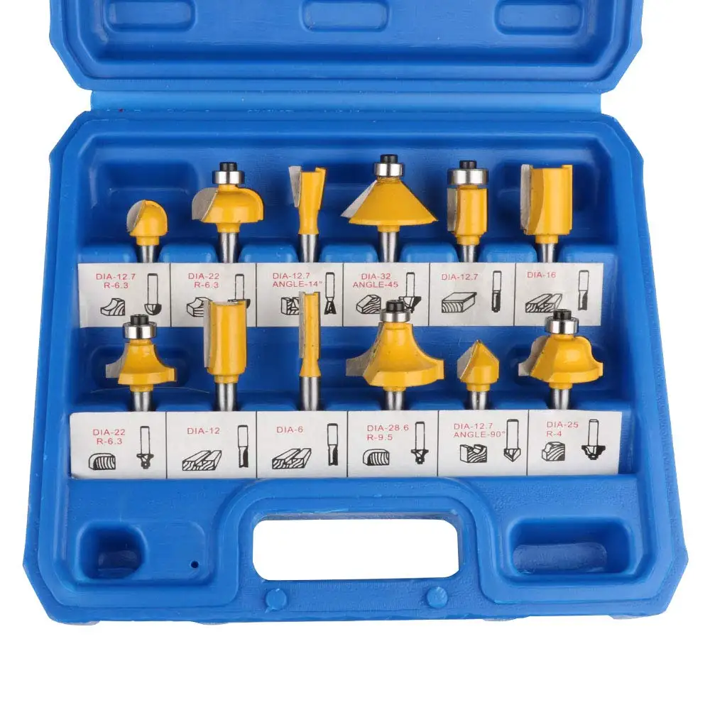1/4 Inch Shanks Router Bit Set Shank Tungsten Carbide Bits for Woodworking 12 Pcs