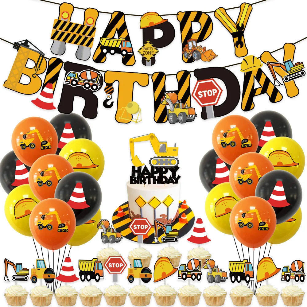 Bauthema Alles Gute zum Geburtstag Dekoration Papierservietten Tellerbecher Konstruktion Geburtsballons Partys Geburtstagszubehör Jungen – Detail 6