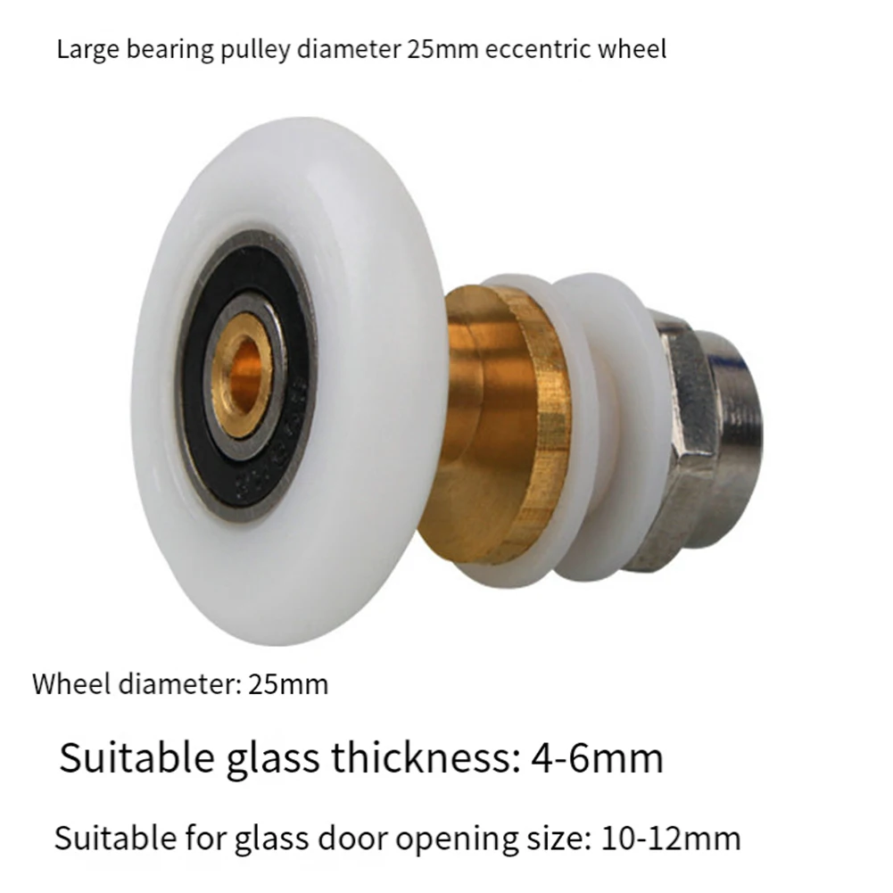 Description Picture 3 of item4pcs Shower Room Pulley Bathroom Sliding Glass Door Wheels Nylon Hanging Round Copper Roller Shower Parts Replacement Accessorie