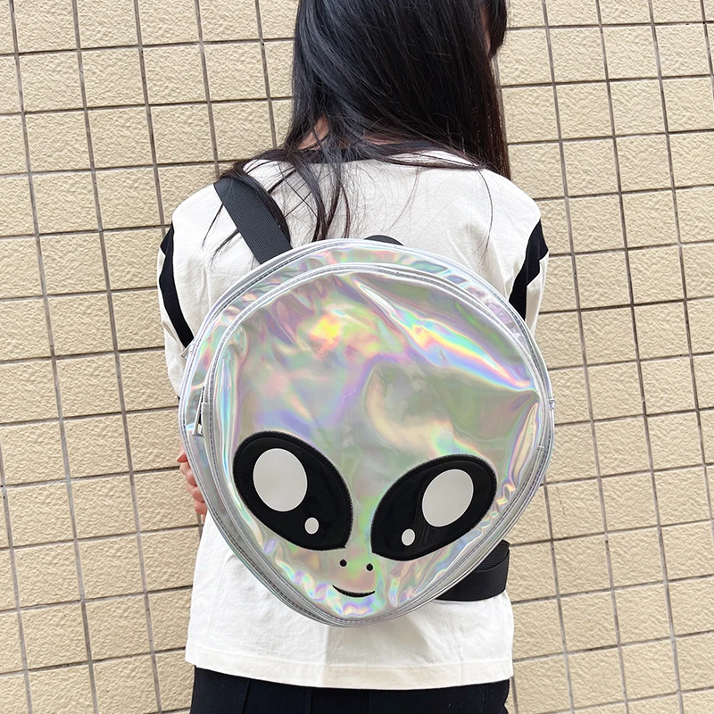 Alien Shaped Backpack for Women Fashion Laser Girls School Bag for Teenagers Female Traveling Backpack Green Cartoon Purse 2022