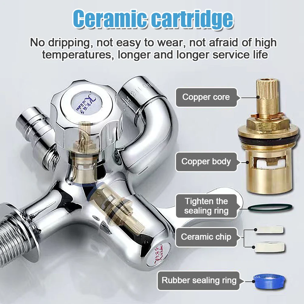 Bathroom Faucet Washing Machine Tap 4-point Interface Double Ended Brass Faucet