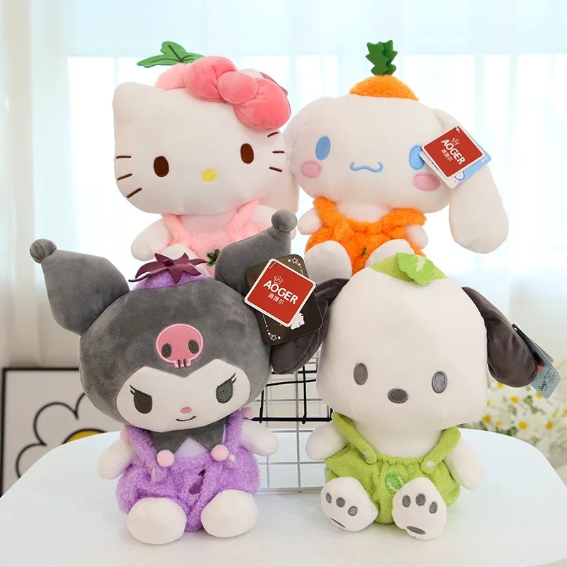 

Оригинальная плюшевая игрушка Sanrio с фруктами, мелодией, кулоном, коричным цветком, Hello Kitty, супер мягкая короткая плюшевая игрушка, детский подарок на день рождения, 20 см
