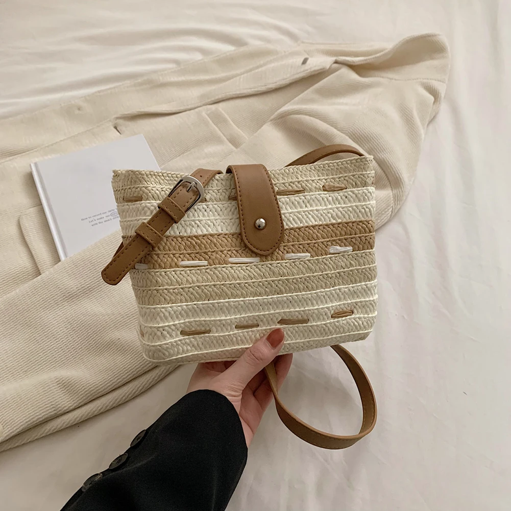Crossbody Bag Handmade Ladies Woven Bag Fashion Casual Simple Portable Gradient Color Elegant Paper Rope for Seaside Holiday