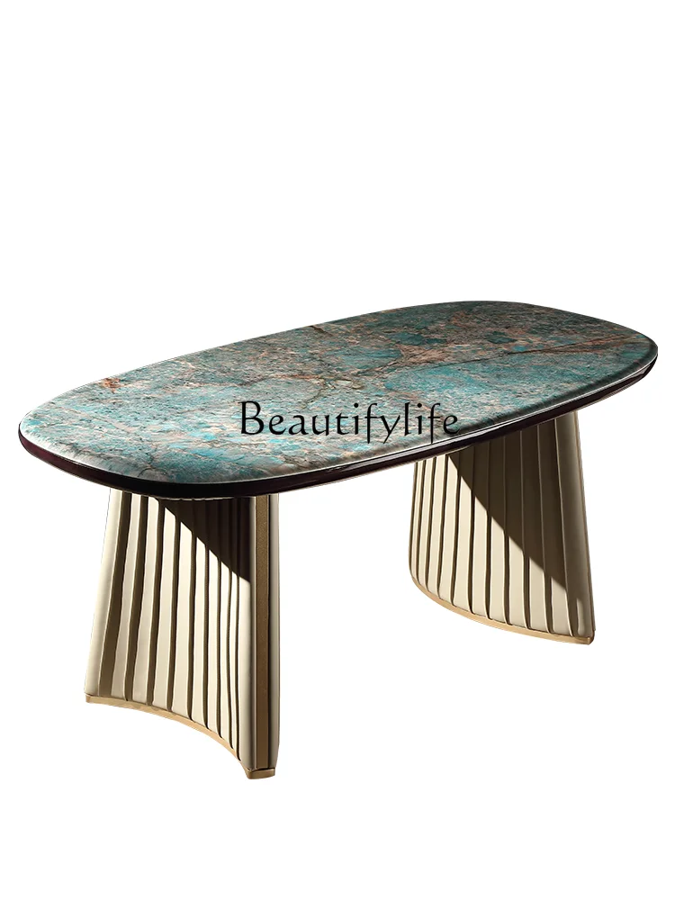

Modern Italian Mild Luxury Marble Dining Tables and Chairs Set Oval High-End Home Dining Table