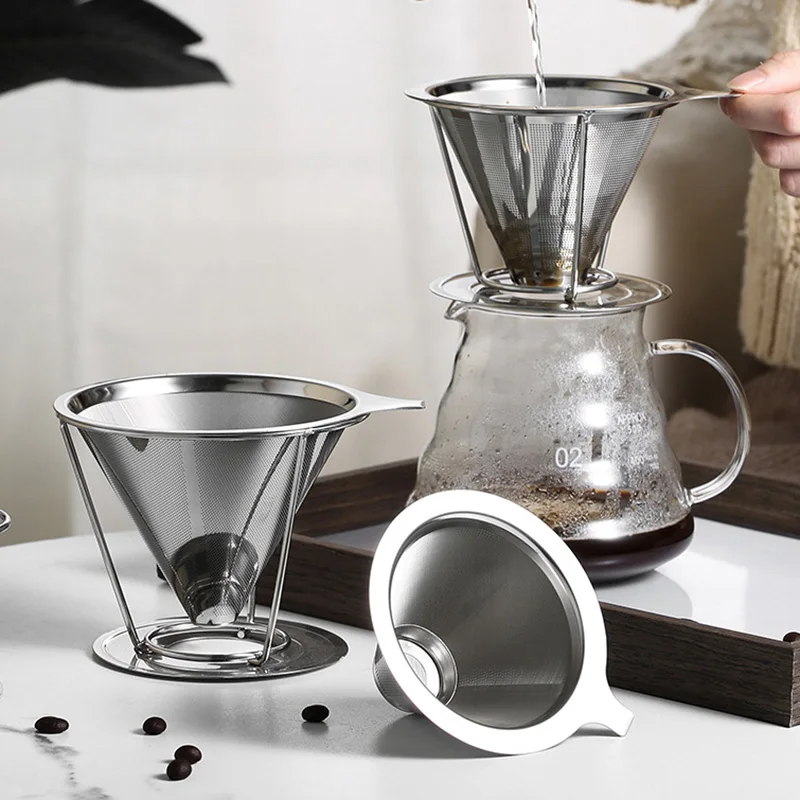 Filtro Per Caffè In Acciaio Inox 800 Mesh Con Supporto - Versare Sopra Conico