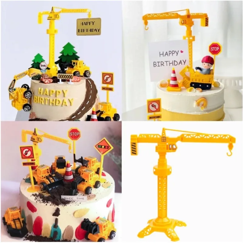 Engineering Construction Tower Crane Cake Decoration Truck Excavator Birthday Party Cake Topper