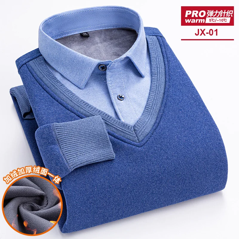 camisas de hombre imitation two piece set men clothing designer clothes long sleeve fleece thickened warm sweater men clothing 3