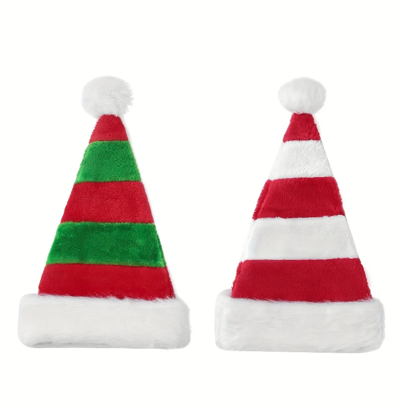 Christmas Red Green and White Elf Hat Plush Striped Splicing Christmas Hat High-end Decorative Gifts Hats