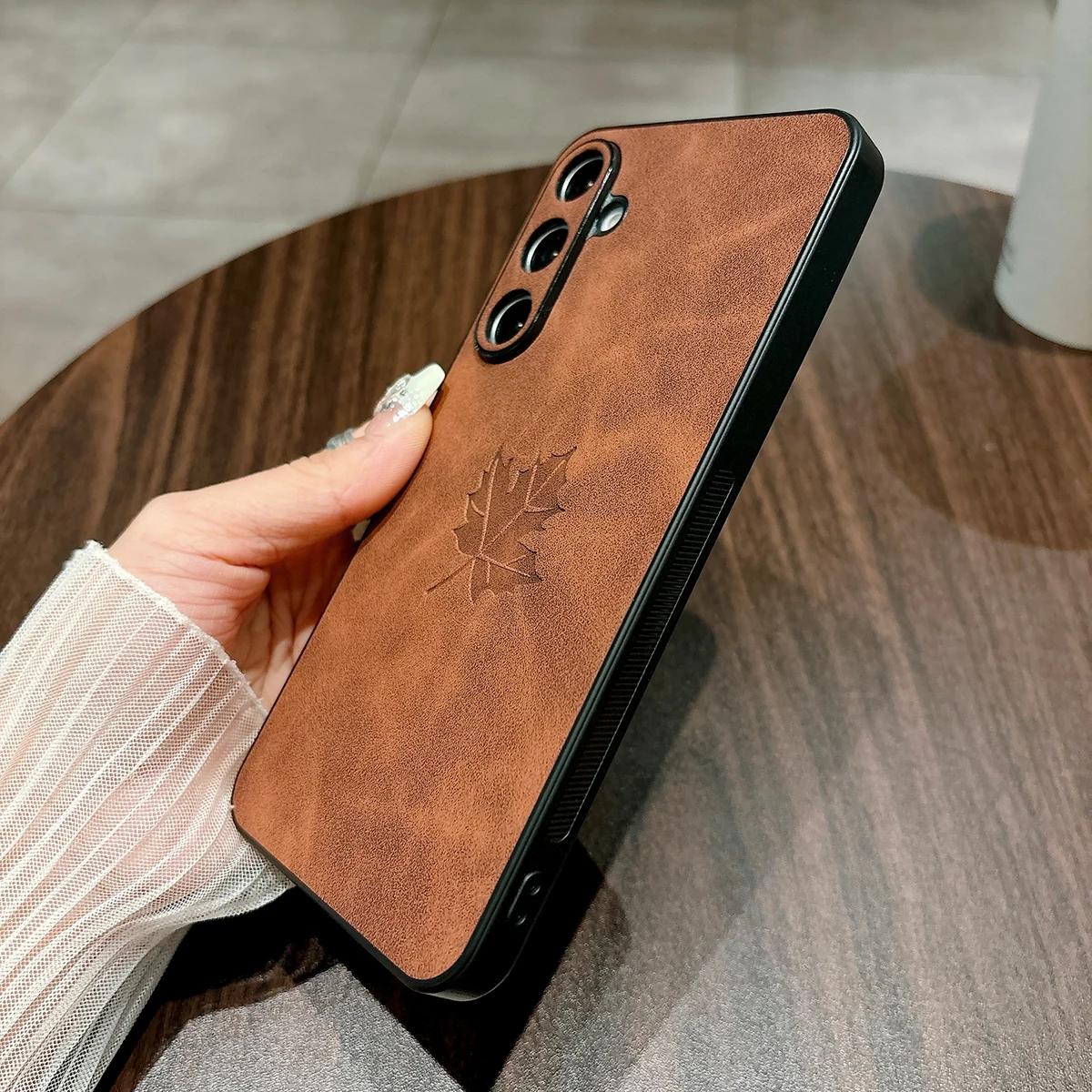 Leather 3D Maple Leaf Soft Matte Camera Protective Case
