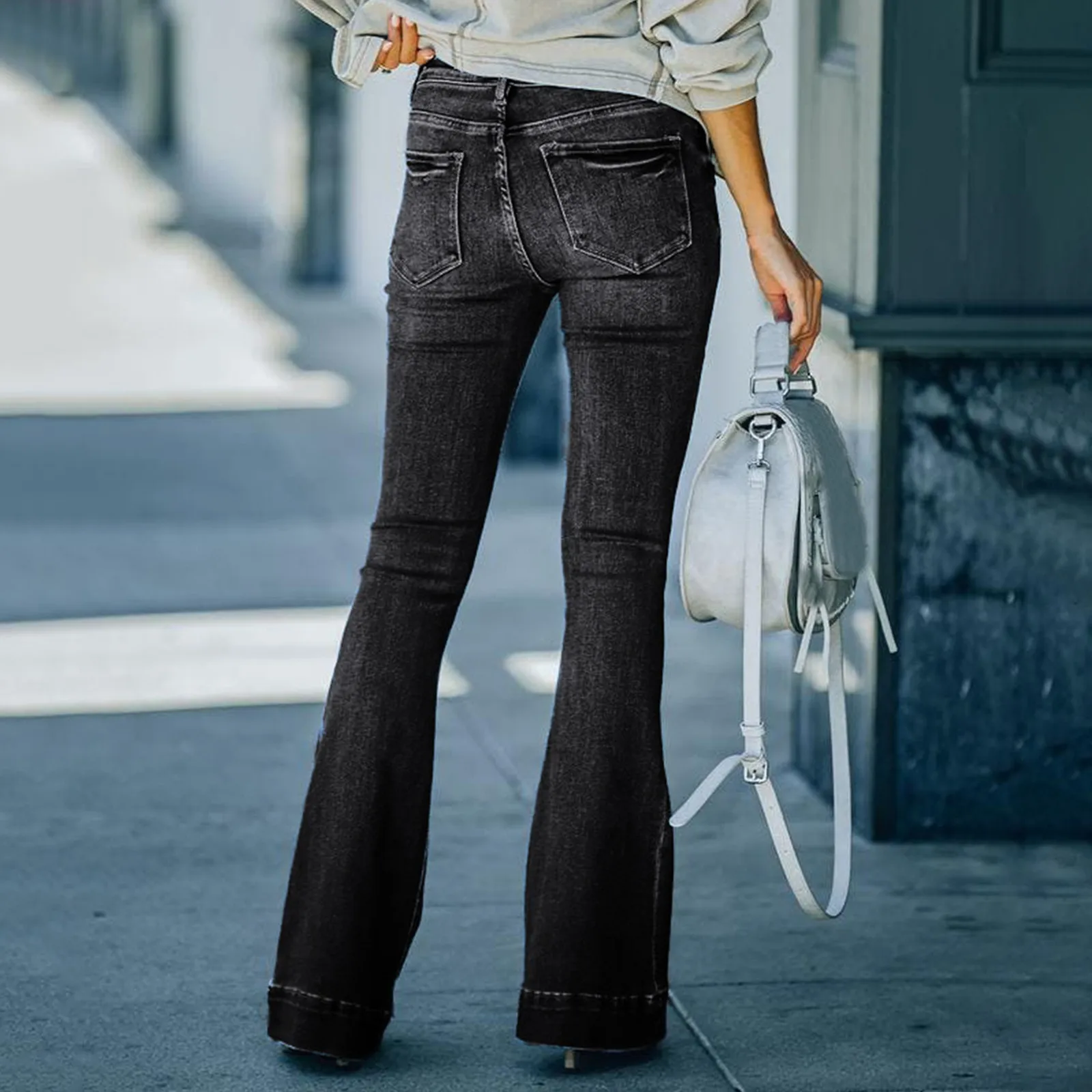 New Fashion Flare Jeans Women Vintage Denim Pants Ladies Casual High Waist Stretch Pocket Trousers Wide Leg Jeans buckle jeans