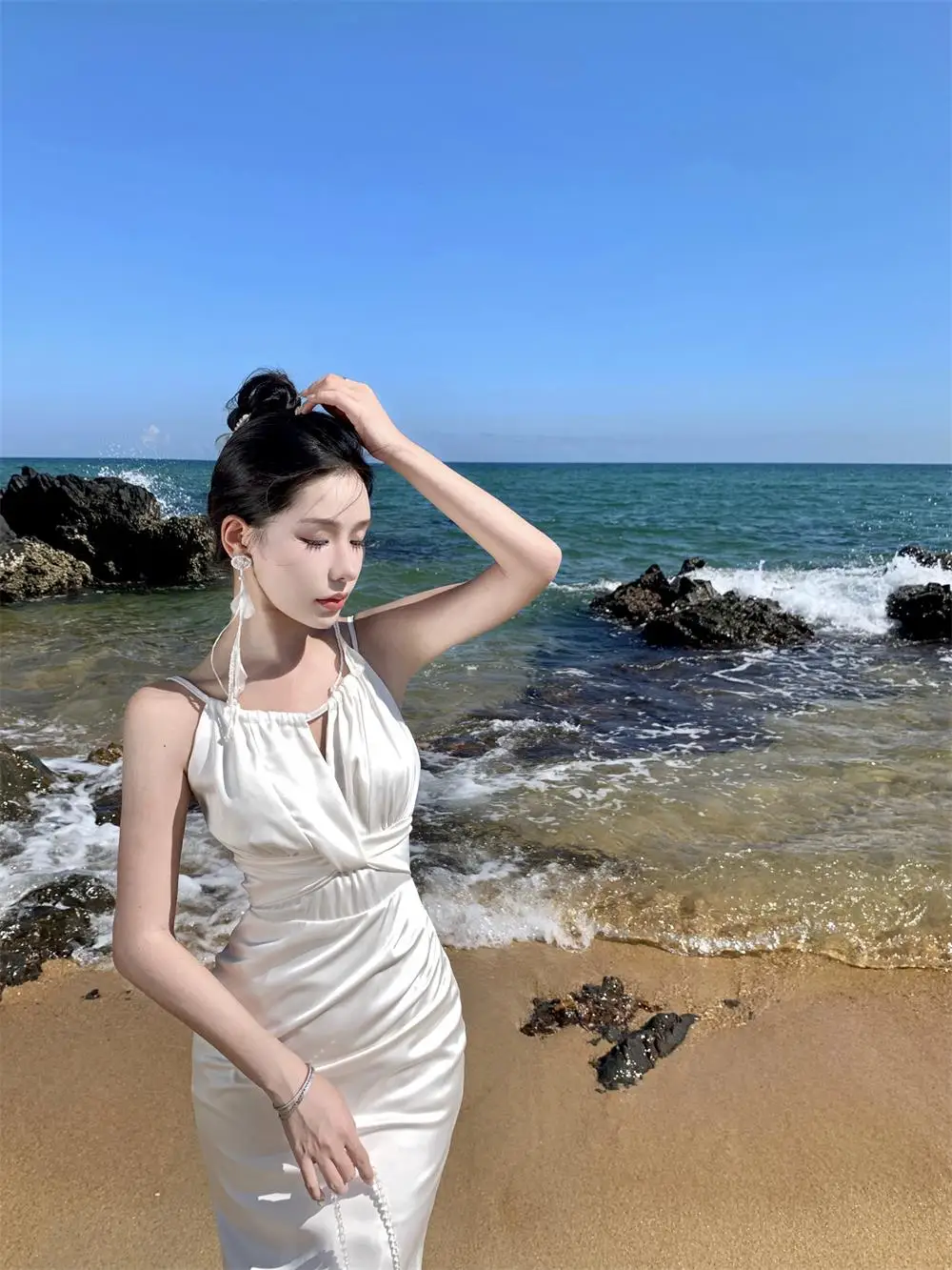 Elegant Bodycon Satin Dresses for Women Halter Sleeveless Slim Mermaid Evening Party Dress Prom Robe Summer New Vestidos Mujer