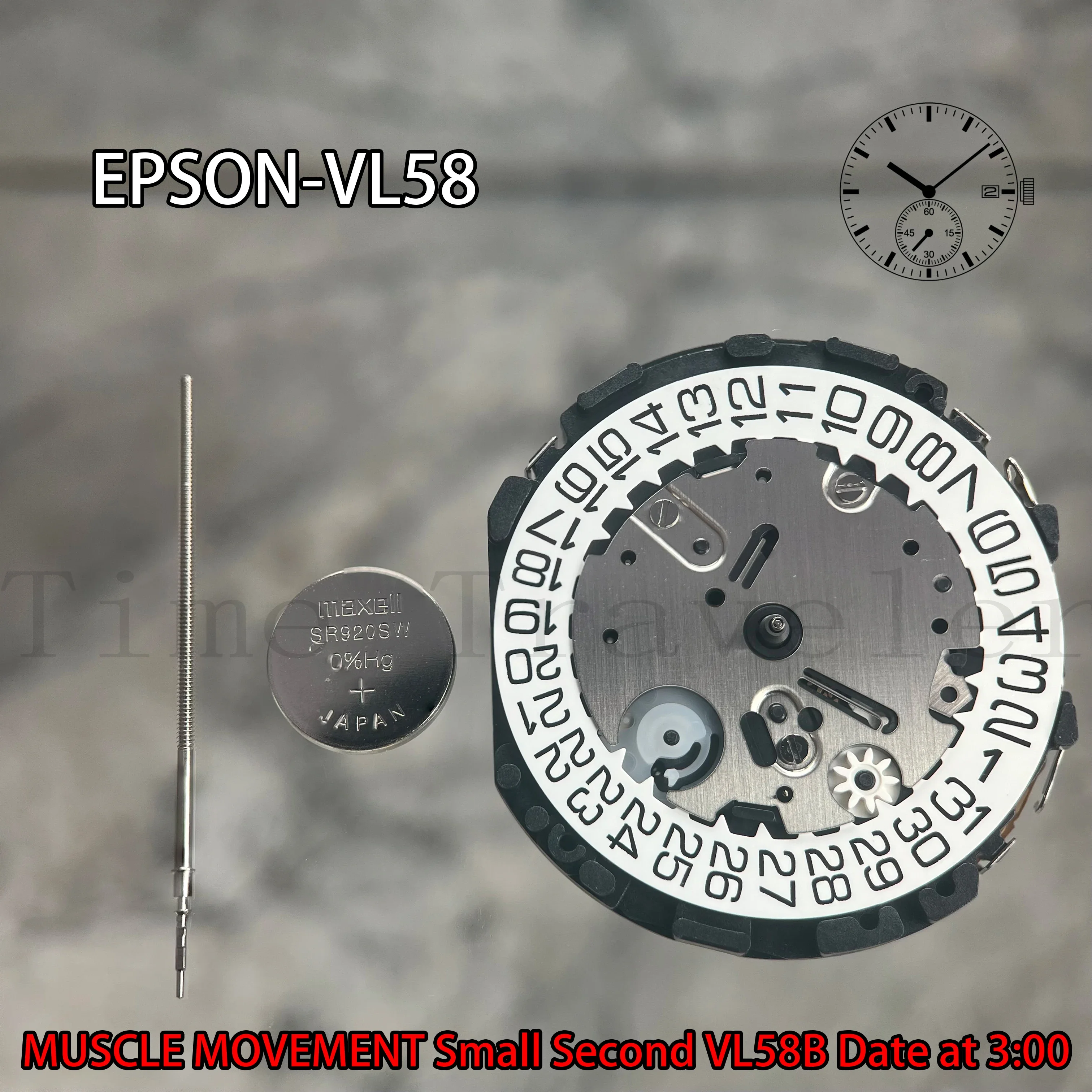 

VL58 Movement Epson VL58-3 Movement MUSCLE MOVEMENT VL58B Quartz Movement Size: 13 1/2''' Two Hands/Date display at 3:00