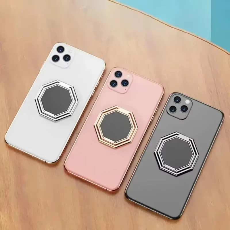 Ultra-Thin 360° Rotatable Foldable Phone Ring Stand - Multi-Angle Portable Hexagon Metal Holder