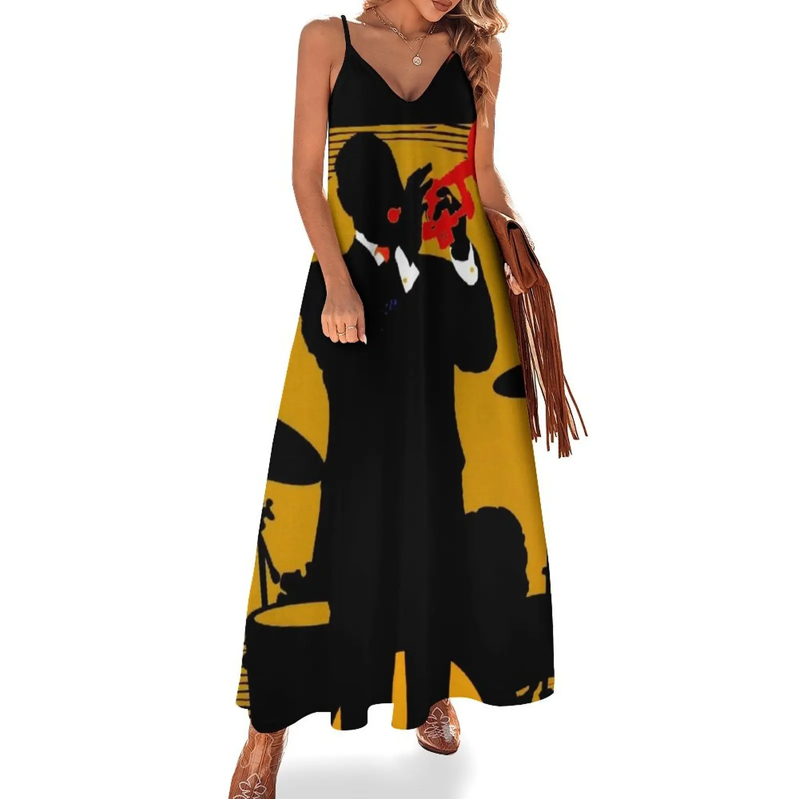 

NEW ORLEANS : Vintage Mardi Gras Samba Orpheus Print Sleeveless Dress Beachwear Women's summer skirt