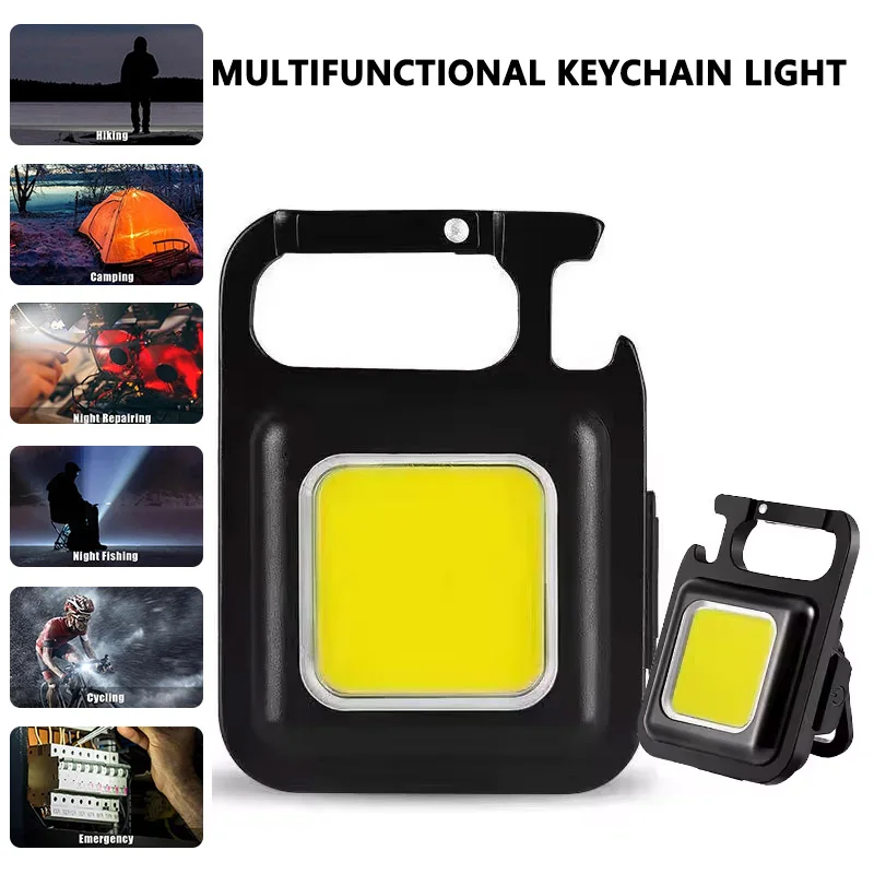 LED Mini Flashlight Super Bright COB LED Keychain Light Outdoor Emergency Camping Pocket Lamp With Tail Magnet Corkscrew