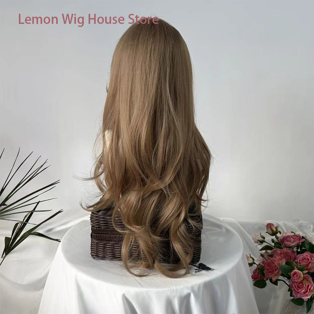 Tea Brown Synthetic Wig for Women Daily Use High Quality Fiber Wigs Long Straight Hair Slightly Curly Wig Fashion Heat Resistant 5