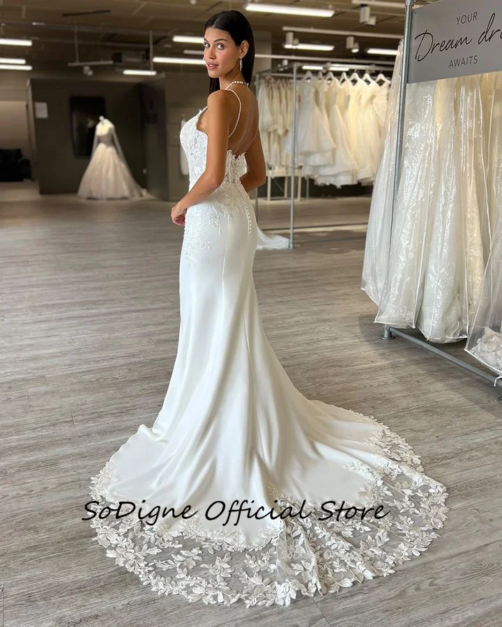 SoDigne Mermaid Satin Boho Wedding Dresses Sleeveless Strapless Appliques Bridal Dress Long Wedding Gown Custom Made 14 Sd1057d61784b4c4cadb9c71ce36920c2H