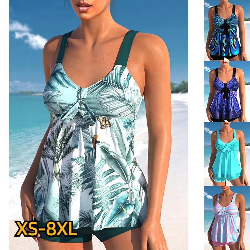 

2023 Women High Waist Tankini Summer New Design Printing Swimwear Swimsuit Bikini Bathing Suit Two Piece Set Beach Weart XS-8XL
