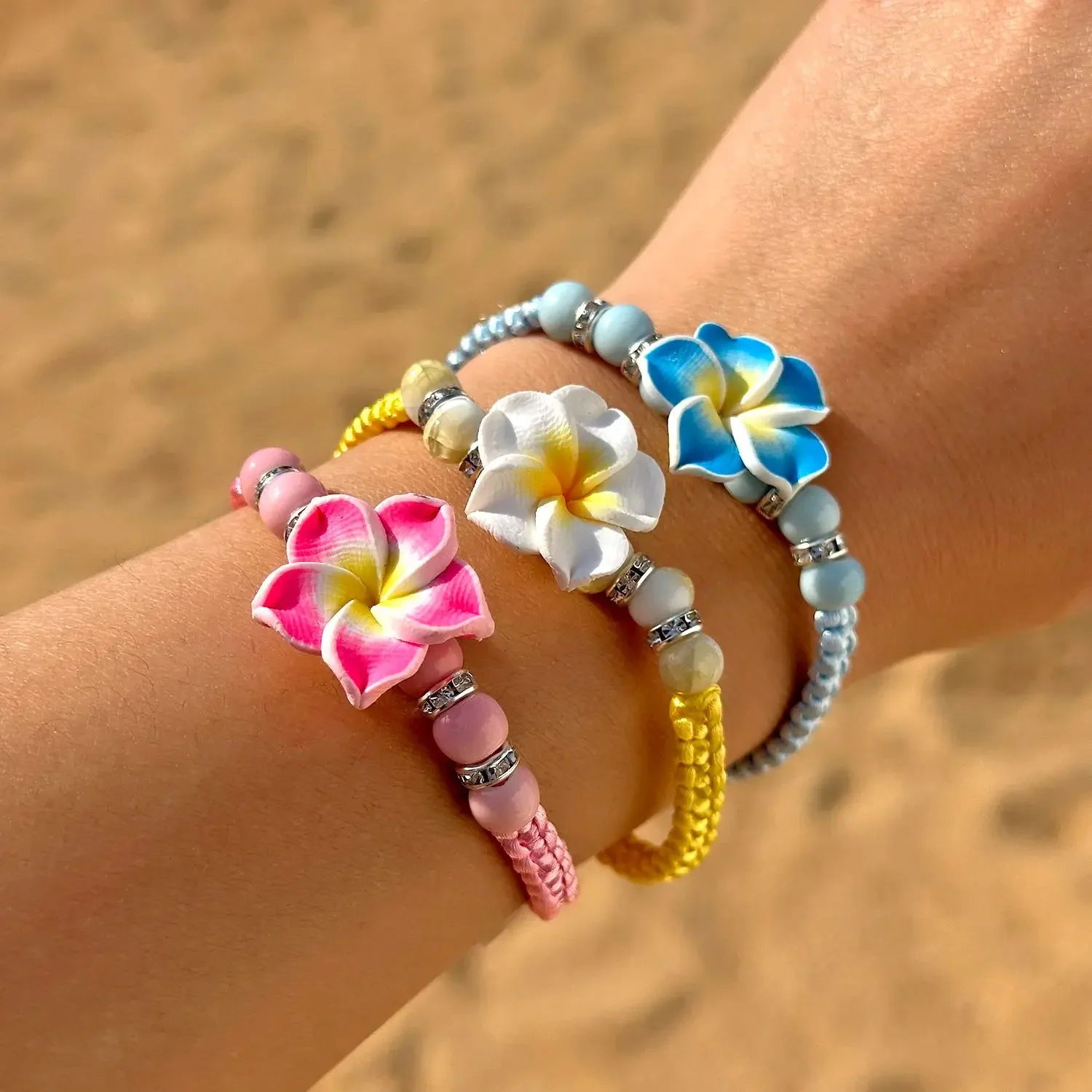 Bohemian Sweet Colorful Flowers Bracelet for Women Handmade Rope Polymer Clay Flower Adjustable Bracelet Friendship Jewelry Gift