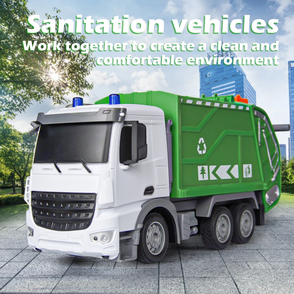 1:24 RC Truck Garbage Car Heavy Tractor Model Engineering Car Radio Controlled Sanitation Eletric Vehicle Toys for Boys Gift rc cars,rc trucks,rc construction toy