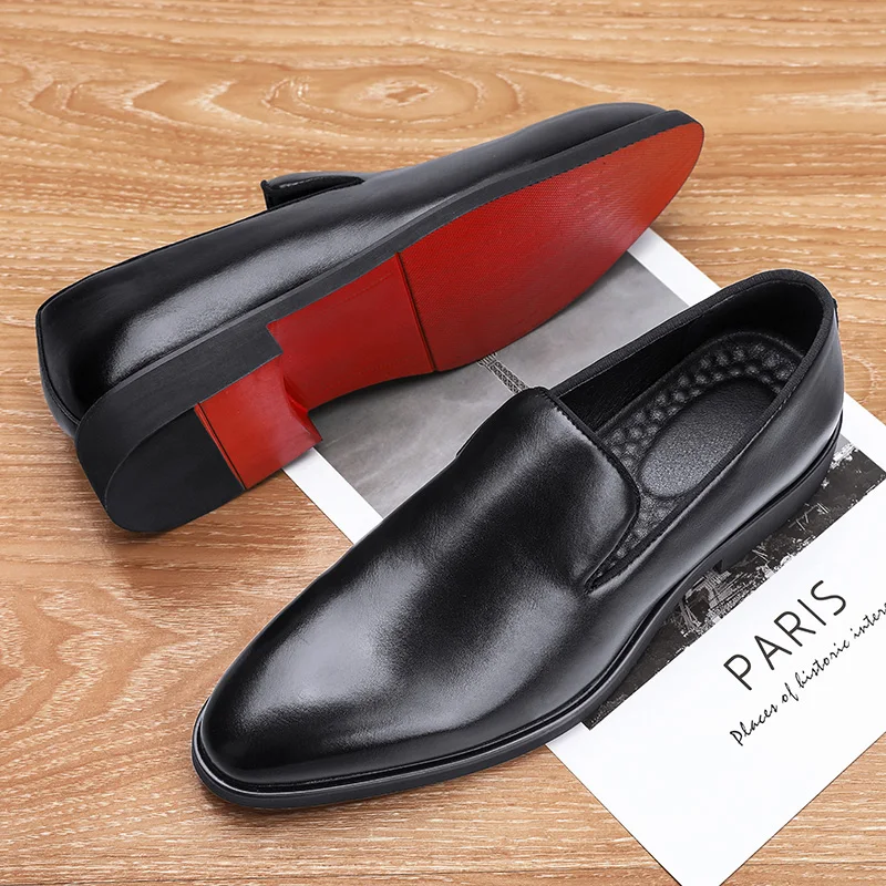 Black Leather Soft Red Sole Loafers