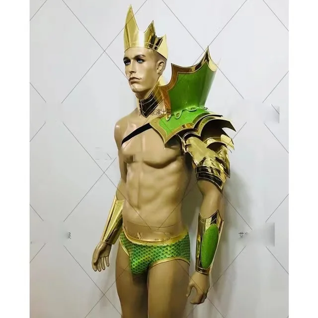 

Night club sense armor male ds golden mirror PU muscle male gogo costume Future technology clothing