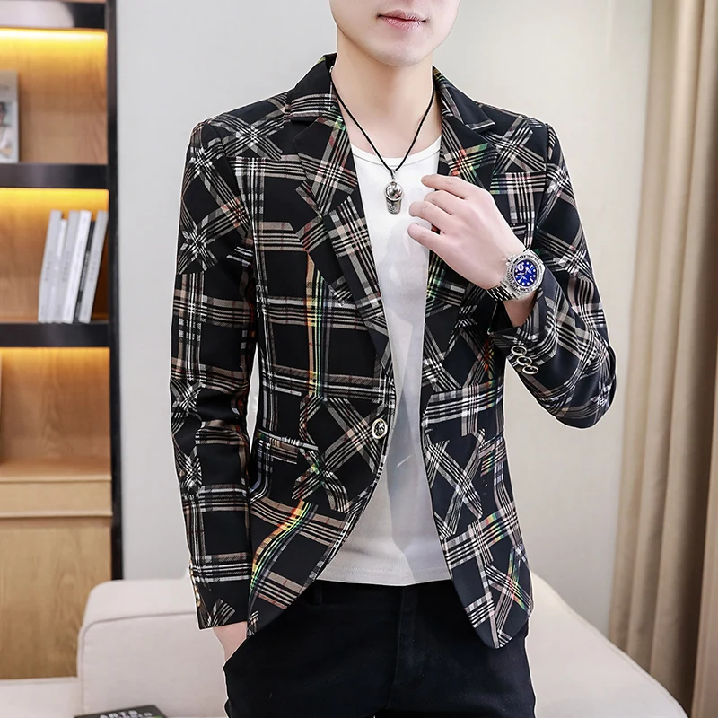 

2023 High quality fashion men's suit Korean version slim top handsome trend Smart Casual Four Seasons Polyester Blazers