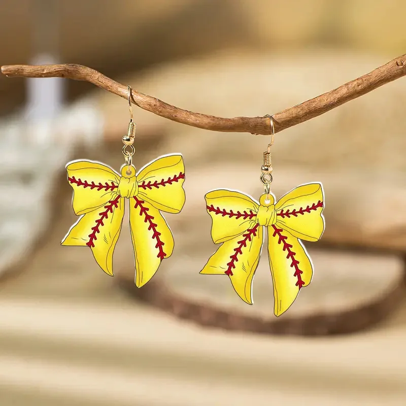 Creative 2D Flat Bow Acrylic Earrings Sports Competitions Football Baseball Element Women Personalized Party Earring Jewelry stud earrings acrylic earrings