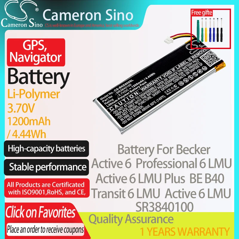 Batteria Cameronsino Per Becker Active 6 Professional 6 Lmu Active 6 Lmu Plus Be B40 Per Becker Sr3840100 Gps, Batteria Navigatore