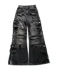 Y2K Harajuku Multi Pocket Washed Black Jeans Men Gothic Autumn Loose Drag Pants Street Hip-hop Rap 90s Hottie Wide-leg Pants 1
