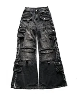 Y2K Harajuku Multi Pocket Washed Black Jeans Men Gothic Autumn Loose Drag Pants Street Hip-hop Rap 90s Hottie Wide-leg Pants 1