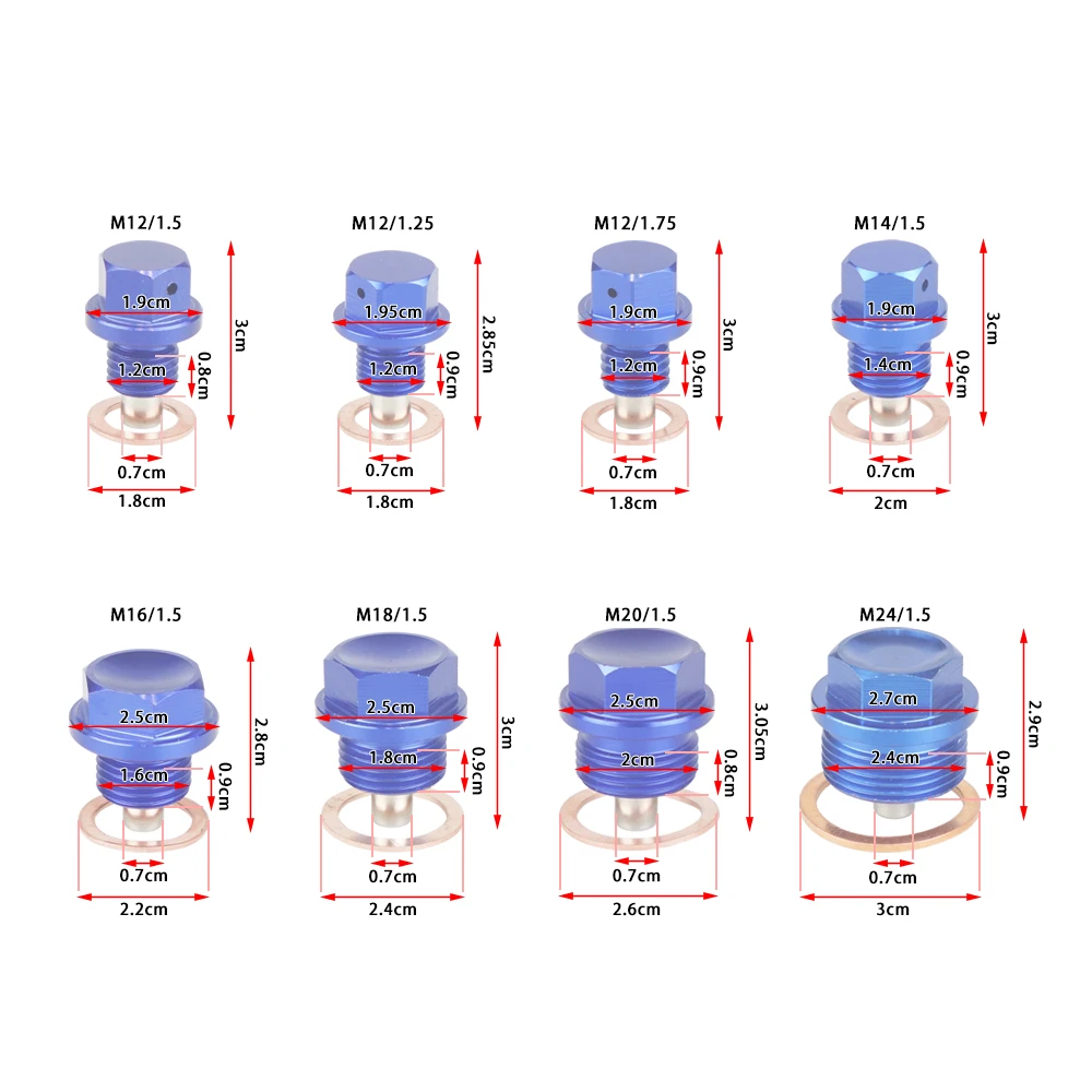 M12x1.5 M12x1.25 M12x1.75 Magnetic Oil Drain Plug Aluminum Alloy Oil Drain Sump Nut Gearbox Oil Sump Drain Plug Nut