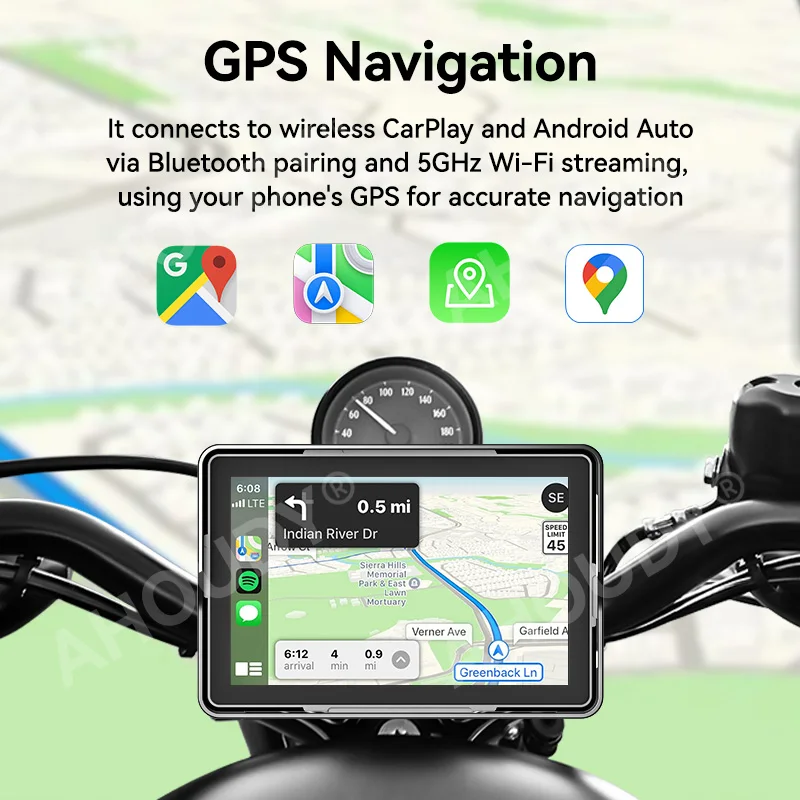 5 inch motorcycle navigation display motorcycle navigation screen wireless Apple Carplay Android Auto dual Bluetooth waterproof screen